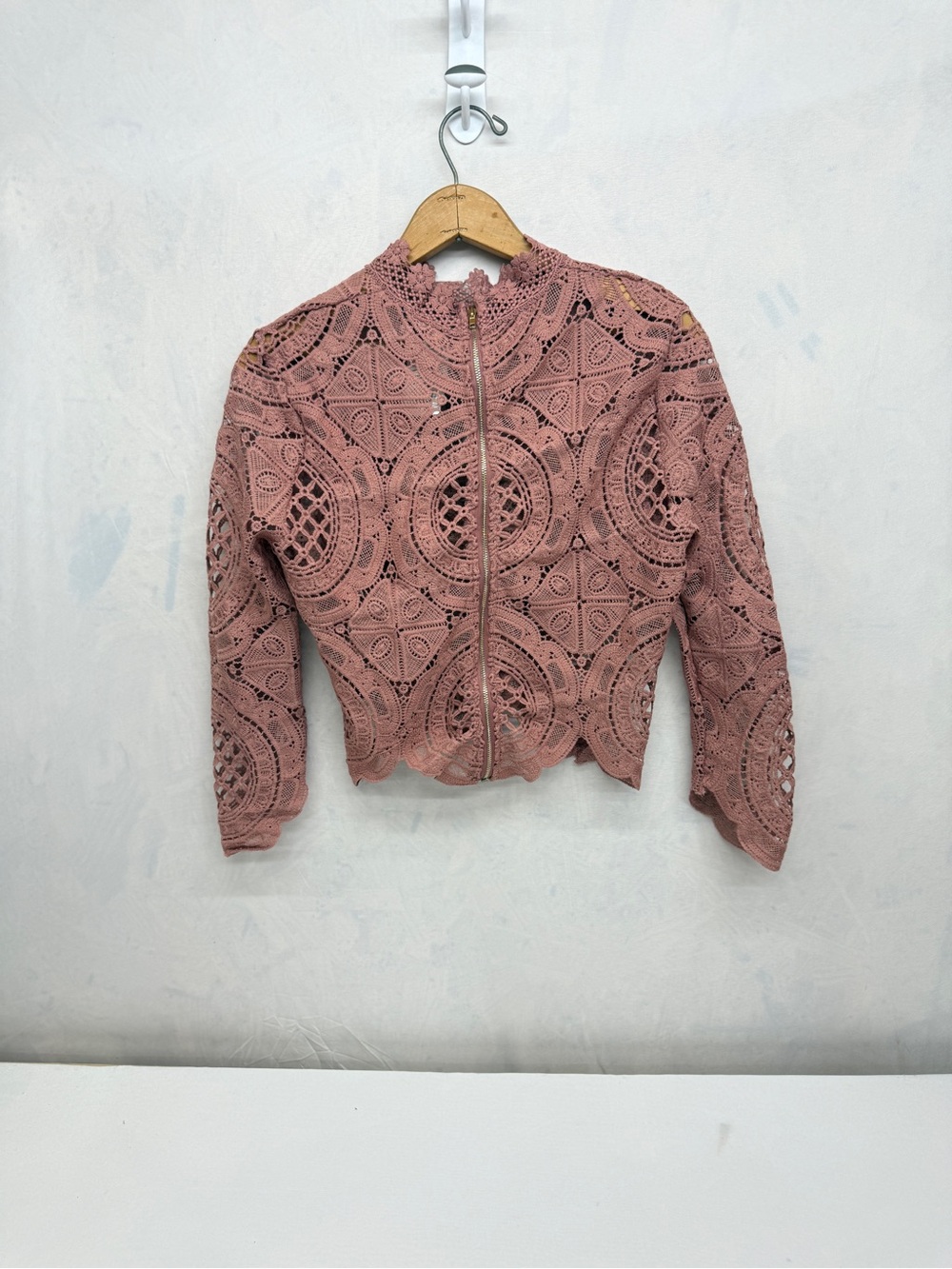 Banjul Dusty Rose Crochet Lace Zip Jacket